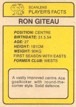 1981 Scanlens #155 Ron Giteau Back
